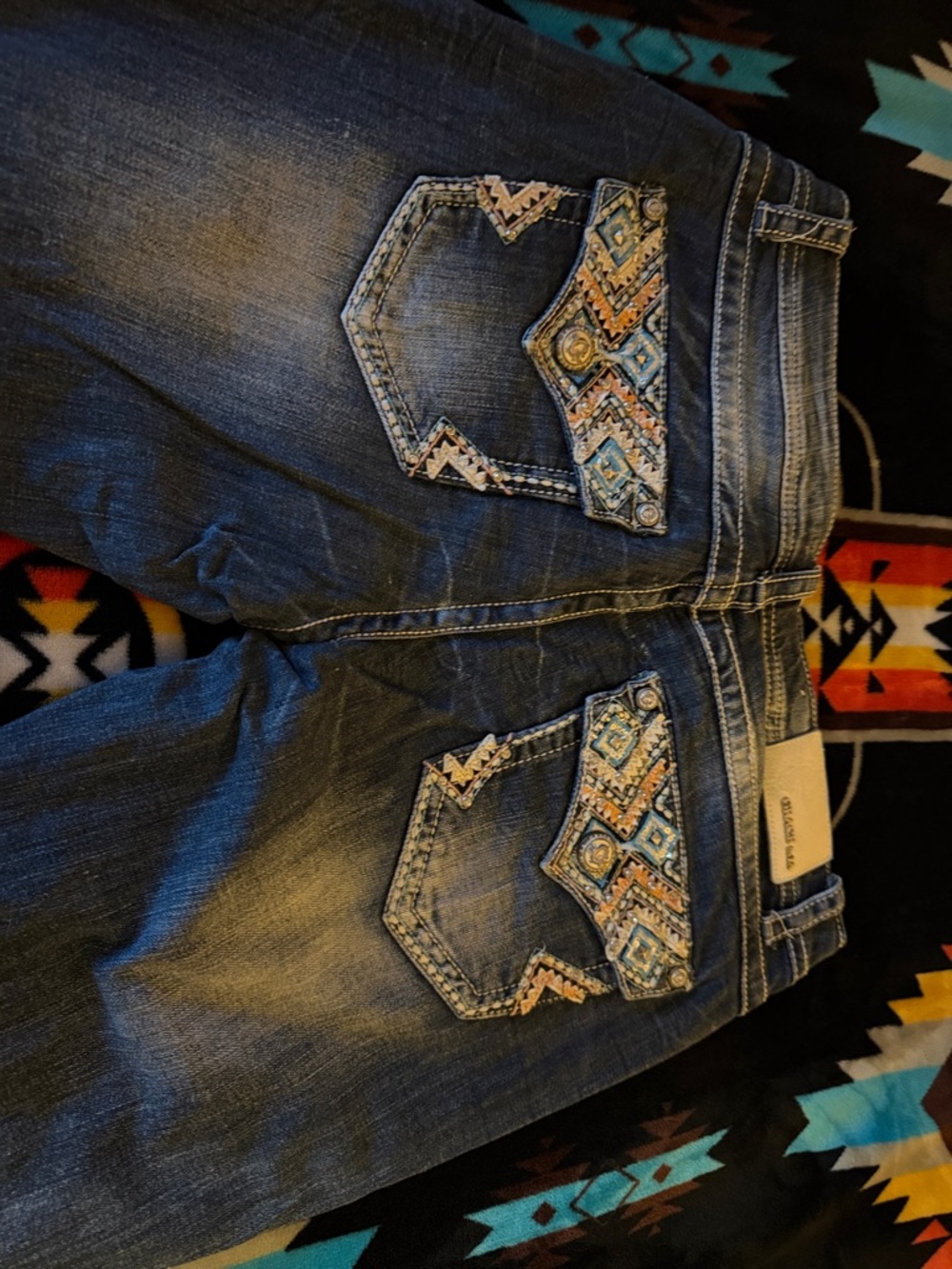 Grace in LA Women's Boot Cut Distressed Blue Jeans - Picture 2 of 4